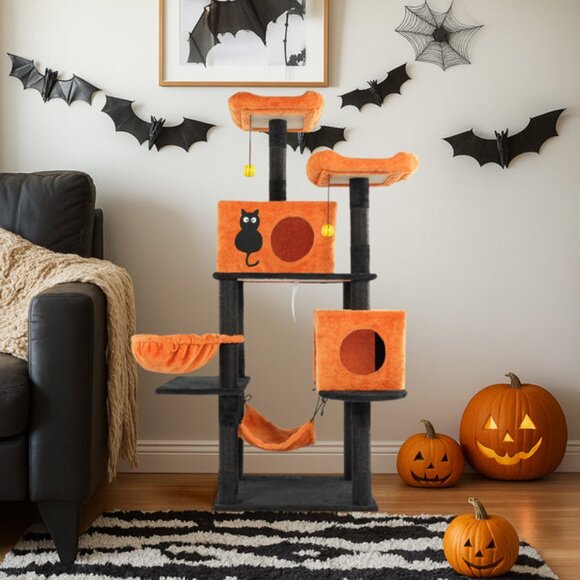 WhatDaDog 60" Cat Tree Spooky Halloween Cat Scratcher Post Cat Tower Fall Theme - Picture 4 of 10